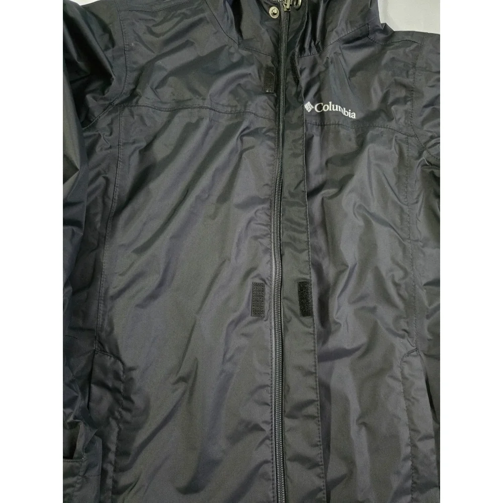 Columbia Omni-Tech Rain Jacket Black Hooded Waterproof Shell Boys Medium 10/12